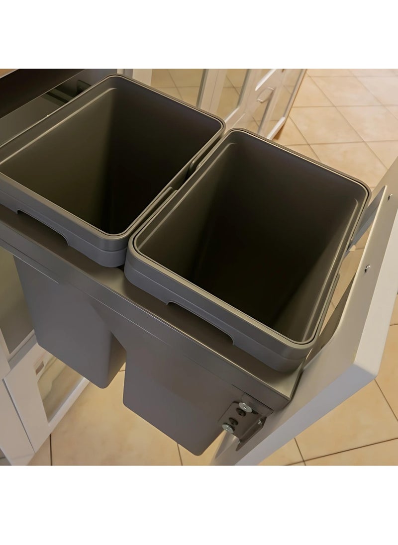 eurocliq Adjustable Double Pull-Out Sliding Trash Can with Soft-Close and Detachable Basket for Garbage Disposal, Under-Sink In-Cabinet Design, Perfect for Kitchen Waste Disposal, Recycling  - Image 2
