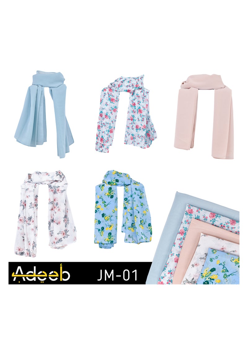 ADEEB-5 Pieces Hijab Scarfs for Women - Premium Quality Chiffon Hijab, Soft and Lightweight. Hijab Gift Box - Image 3