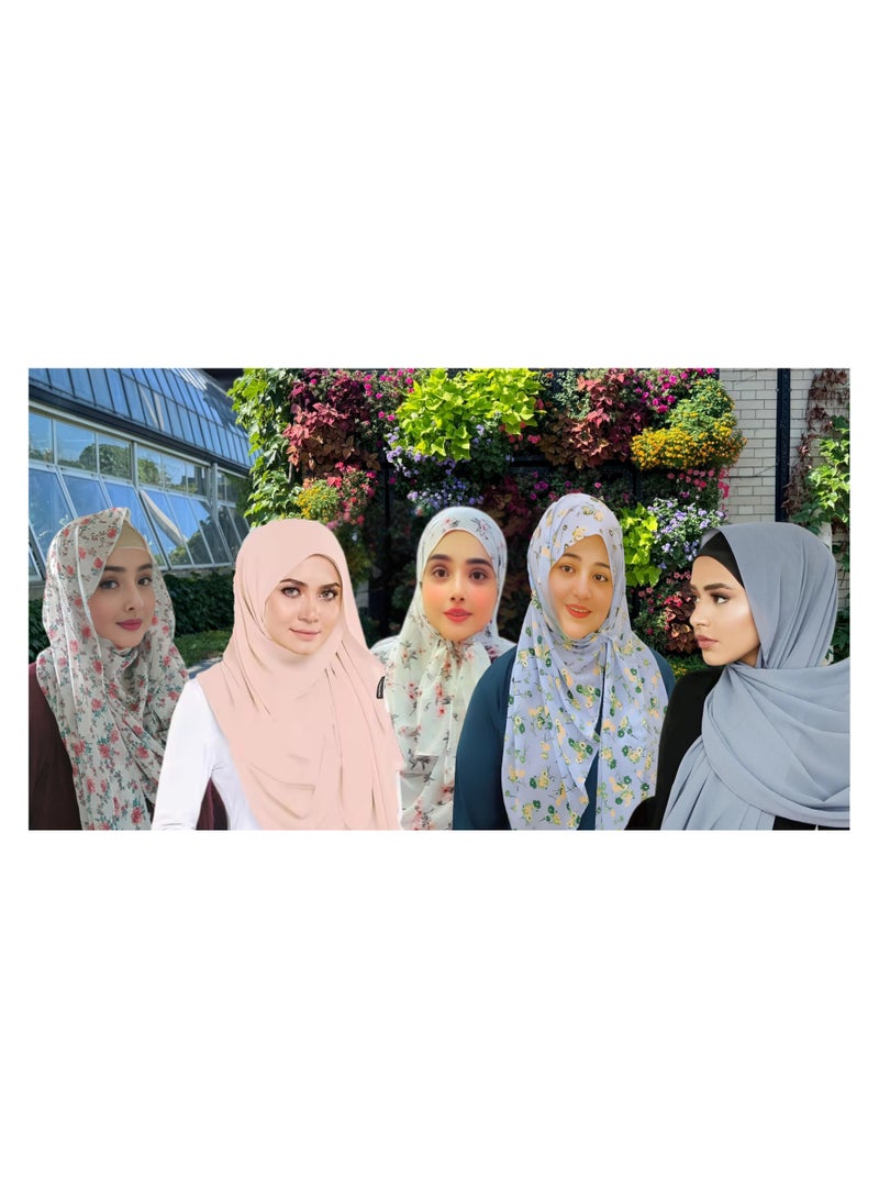 ADEEB-5 Pieces Hijab Scarfs for Women - Premium Quality Chiffon Hijab, Soft and Lightweight. Hijab Gift Box - Image 5