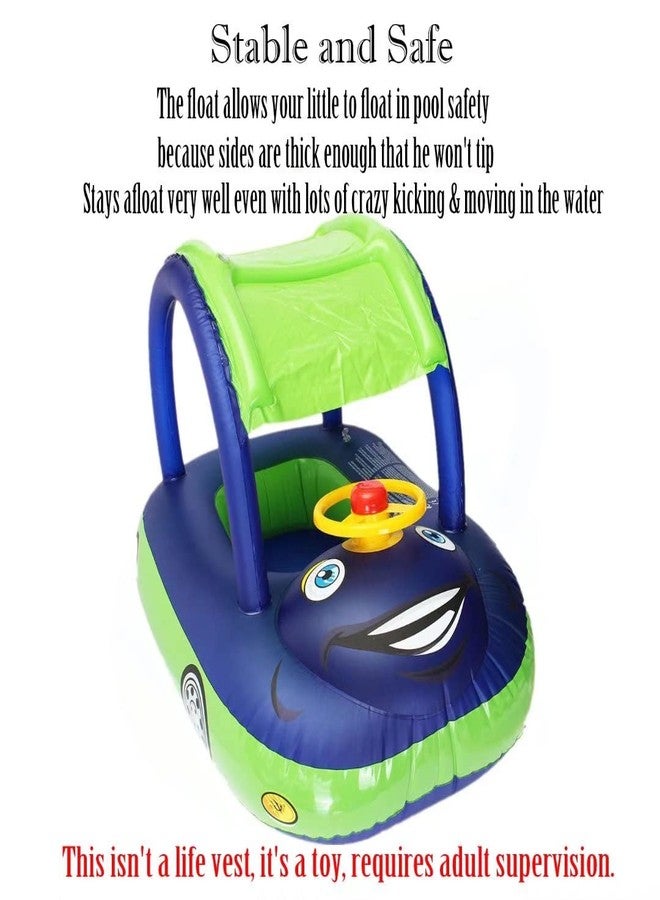 qiaoniuniu baby pool float with canopy Summer Steering Wheel Sunshade Swim Ring Car Inflatable toys infants Float Seat Boat for kids toddlers(Color blue) - Image 3