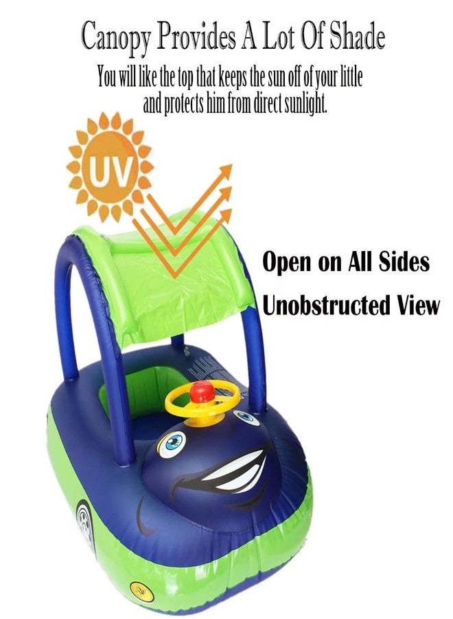 qiaoniuniu baby pool float with canopy Summer Steering Wheel Sunshade Swim Ring Car Inflatable toys infants Float Seat Boat for kids toddlers(Color blue) - Image 2