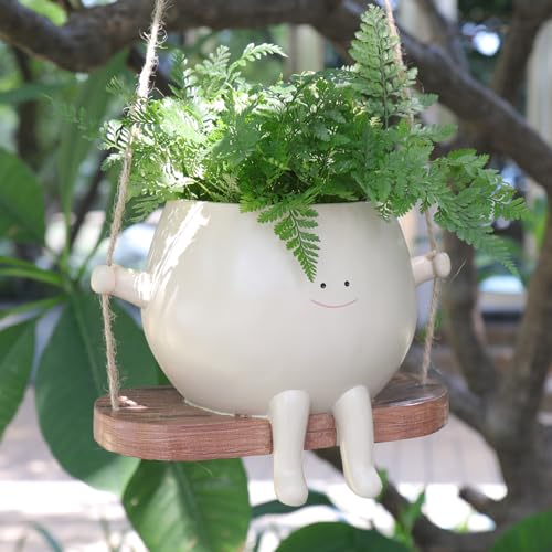 UMESONG Plus Size Swing Face Planter Pot Hanging Head Planter for Indoor Outdoor Plant for String of Pearls Plant Live Resin Flower Pots Gift Ideas for Mother and Teacher Appreciation Christmas - Image 1