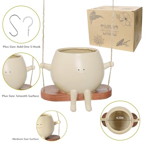 UMESONG Plus Size Swing Face Planter Pot Hanging Head Planter for Indoor Outdoor Plant for String of Pearls Plant Live Resin Flower Pots Gift Ideas for Mother and Teacher Appreciation Christmas - Image 2