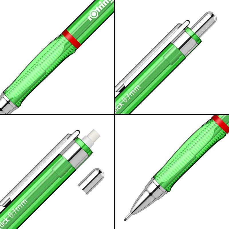 Rotring Visuclick Green Mechanical Pencil 07mm for Drawing Writing Sketching Transparent ABS Plastic Body 12 HB Polymer Leads - Image 3