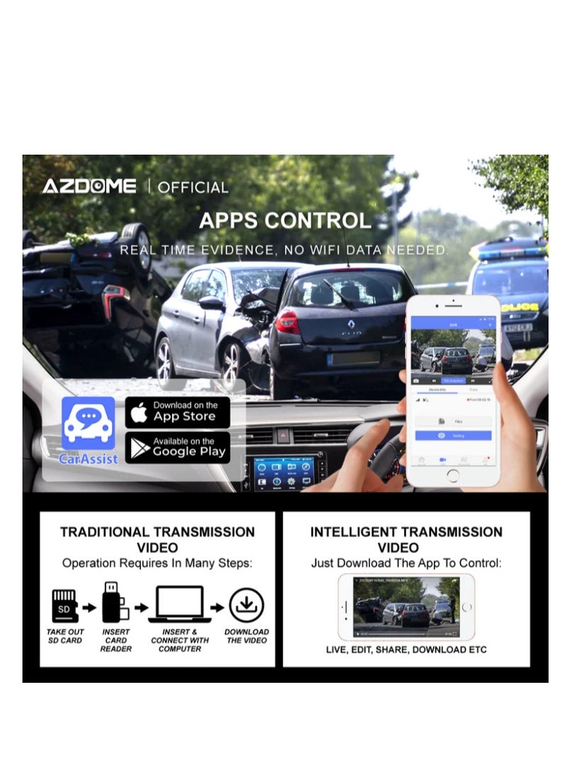 AZDOME - Azdome C9 Pro Dash Cam Live Broadcast And Tracking With A 4g Sim Card Talk To The Driver Wi-fi Two Night Vision Cameras Gps Parking Recording 24 Hours A Sensor And An Emergency Button It Works On The Car Assist Application You Can Download The  Application From Google Play or the App Store Dash Cam From Khareef Najd - Image 1