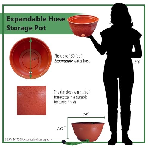 Emsco Group EMSCO Expandable Hose Hider – Expandable Hose Storage Pot – Rustic Terra Cotta - Image 2