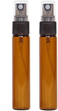 CMJ 2 x 10ml AMBER Glass Spray Bottles Atomiser Travel Perfume Liquid Sample Atomizer Black Lid UK SELLER