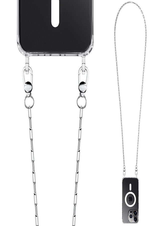 UnnFiko Crossbody Phone Lanyard for iPhone 15 Pro Case Compatible with Magsafe Clear, Metal Phone Strap Phone Case Shockproof Protection, Magnetic Phone Case for iPhone 15 Pro(Silver Lanyard) - Image 4