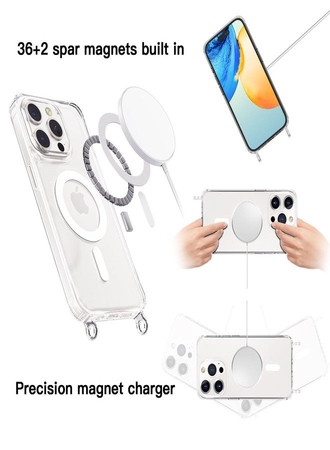UnnFiko Crossbody Phone Lanyard for iPhone 15 Pro Case Compatible with Magsafe Clear, Metal Phone Strap Phone Case Shockproof Protection, Magnetic Phone Case for iPhone 15 Pro(Silver Lanyard) - Image 2