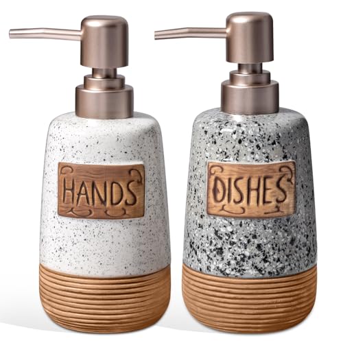 Alarrar Hand and Dish Soap Dispenser Set Farmhouse Ceramic Soap Dispenser for Kitchen Sink 15 OZ Vintage Hand Wash Liquid Dispenser for Bathroom Farmhouse Modern Kitchen Decor Accessories - Image 1