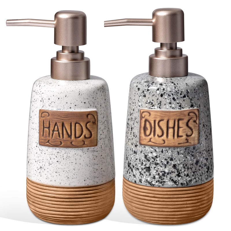 Alarrar Hand and Dish Soap Dispenser Set Farmhouse Ceramic Soap Dispenser for Kitchen Sink 15 OZ Vintage Hand Wash Liquid Dispenser for Bathroom Farmhouse Modern Kitchen Decor Accessories - Image 2