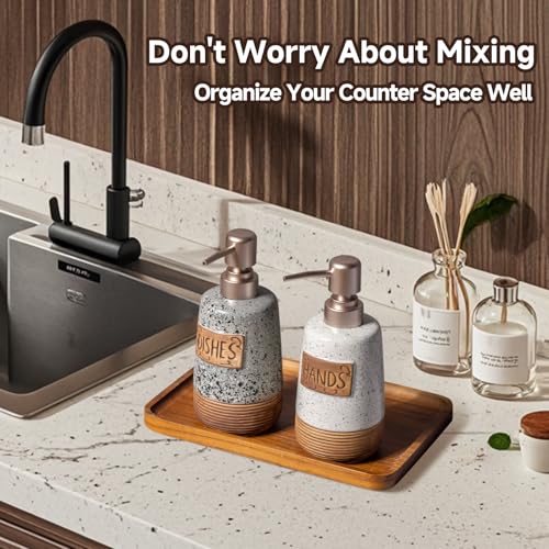 Alarrar Hand and Dish Soap Dispenser Set Farmhouse Ceramic Soap Dispenser for Kitchen Sink 15 OZ Vintage Hand Wash Liquid Dispenser for Bathroom Farmhouse Modern Kitchen Decor Accessories - Image 3