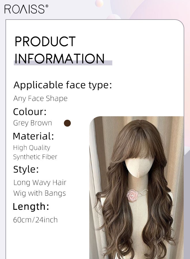 roaiss Long Wavy Grey Brown Hair Wig, Women's Middle Parting Natural Soft Synthetic Heat Resistant Hair Wig for Wedding Cosplay Party Daily Use, 60cm (24 inches) - Image 2