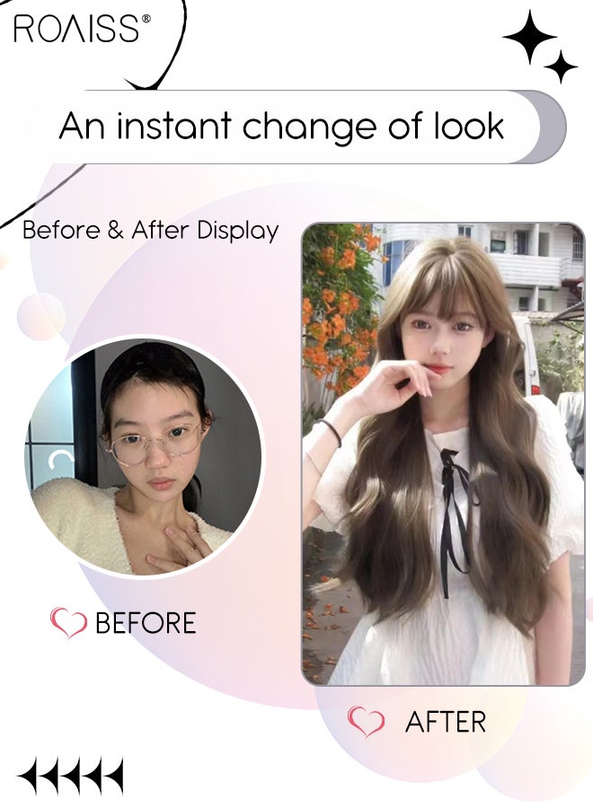 roaiss Long Wavy Grey Brown Hair Wig, Women's Middle Parting Natural Soft Synthetic Heat Resistant Hair Wig for Wedding Cosplay Party Daily Use, 60cm (24 inches) - Image 3