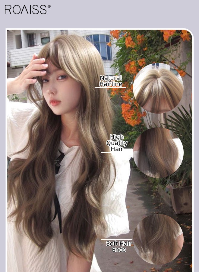 roaiss Long Wavy Grey Brown Hair Wig, Women's Middle Parting Natural Soft Synthetic Heat Resistant Hair Wig for Wedding Cosplay Party Daily Use, 60cm (24 inches) - Image 4