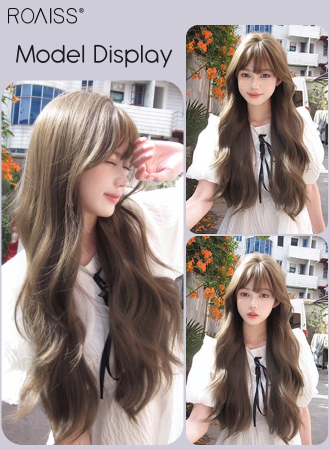 roaiss Long Wavy Grey Brown Hair Wig, Women's Middle Parting Natural Soft Synthetic Heat Resistant Hair Wig for Wedding Cosplay Party Daily Use, 60cm (24 inches) - Image 5