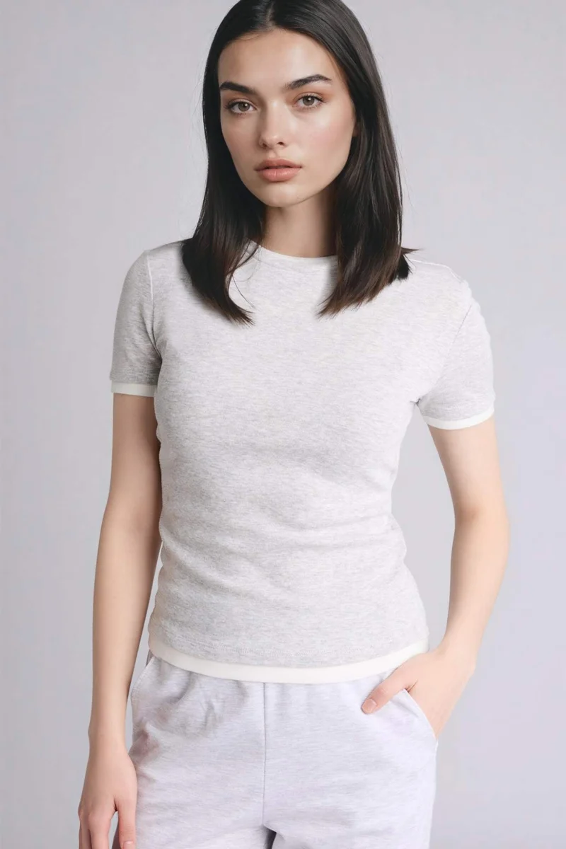 ديفاكتو Slim Fit Crew Neck Ribana Short Sleeve T-Shirt