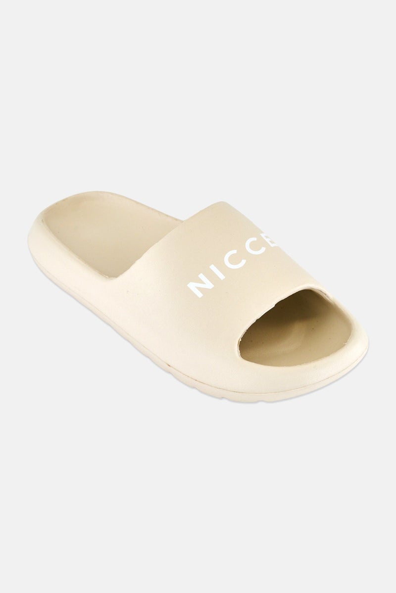 Nicce Men Brand Logo Slides, Beige - Image 1