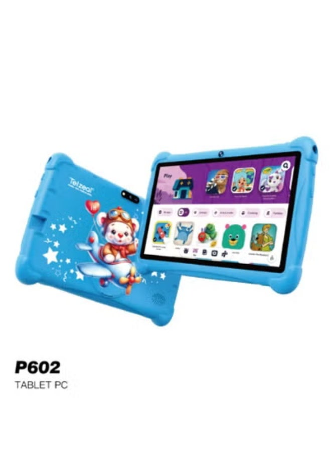 Telzeal P602 7-Inch Android Tablet – 4GB RAM + 128GB ROM, 1024x600 HD Display, Dual Cameras, Wi-Fi, 3000mAh Battery, Lightweight Compact Design for Kids & Daily Use, Includes Free Stylus, Screen Protector & Protective Case – Blue - Image 1