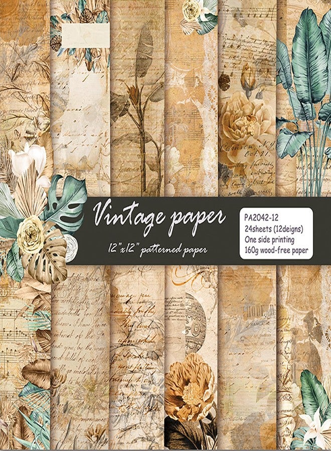 YASMEN Scrapbook Paper Pad 12x12, Vintage Patterned Cardstock Paper Pads, Single-Sided Decopodge Paper, Retro Decorative Craft Paper, Scrapbooking Junk Journal Gift Card Making Supplies - 24Sheet - Image 1