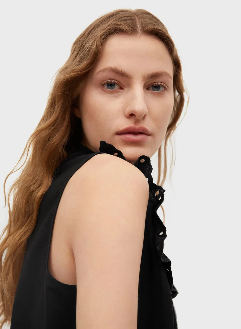 MANGO Ruffle Detail High Neck Top