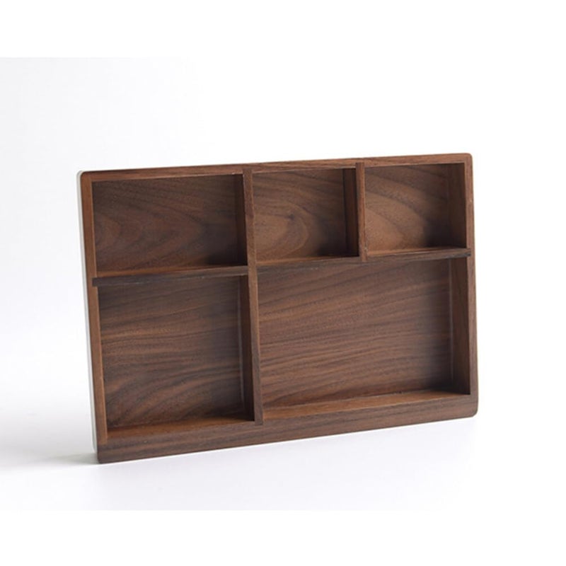 TOPBATHY Black Walnut Drawer Cutlery Storage Box  Solid Wood Tableware Organizer Tray for Kitchen Office and Home Use  944X661X098 Inch