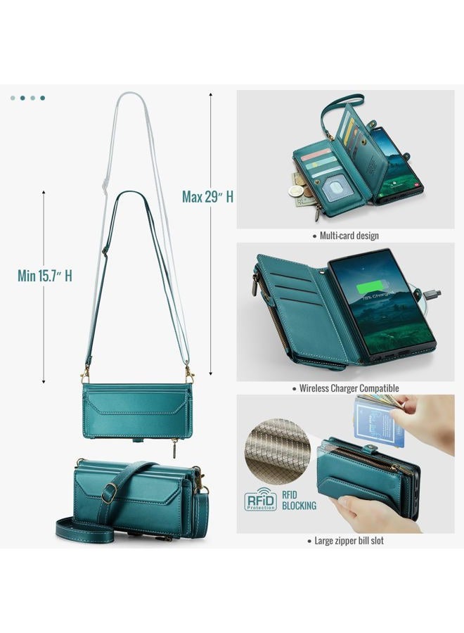 Asuwish Phone Case for Samsung Galaxy S25 Ultra 5G Zipper Wallet Cover with Tempered Glass Screen Protector and Wrist Strap Flip RFID Blocking Card Holder Cell S25Ultra 25S S 25 25Ultra 6.9 2025 Women Green - Image 5