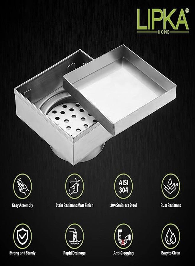 LIPKA 4 x 4 Inches Square Tile Insert Floor Drain | 304 Grade Stainless Steel/Invisible Shower Drain Channel | Waste Water Floor Drain for Bathroom & Showers Areas/Drain Jali with Anti Cockroach Trap - Image 4