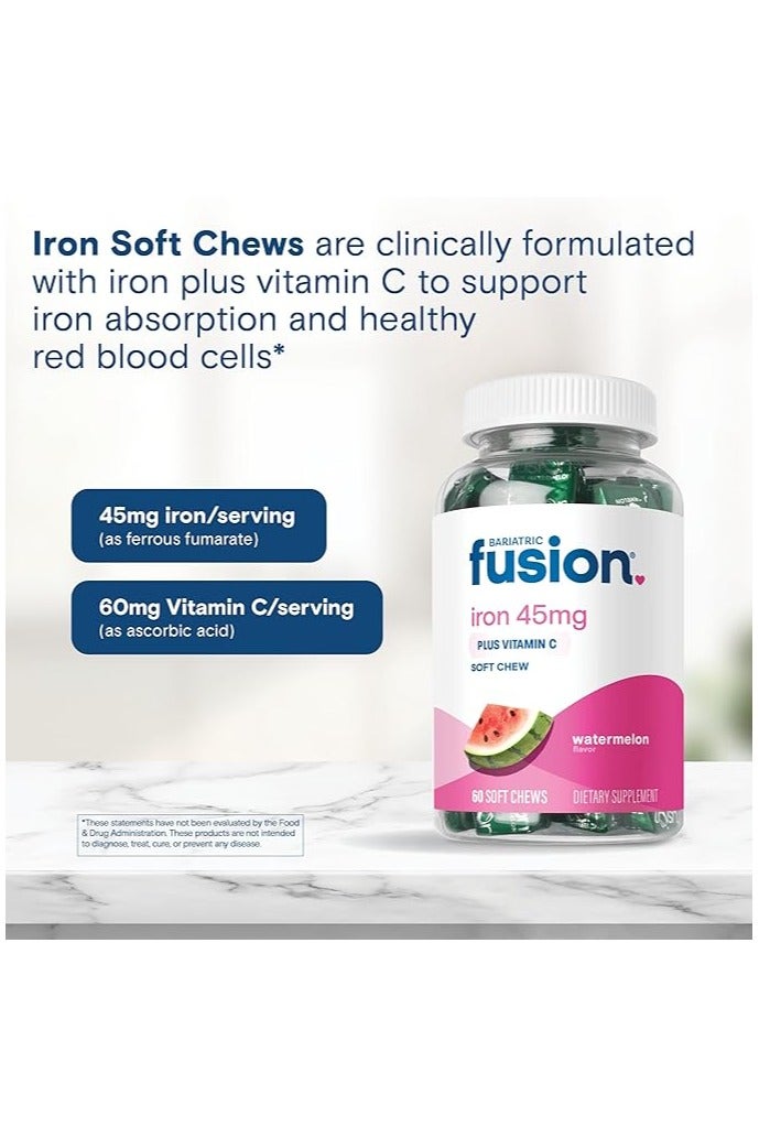 Bariatric Fusion أقراص الحديد اللينة القابلة للمضغ مع فيتامين سي | بنكهة البطيخ | مكمل غذائي من الحديد مع فيتامين سي لمرضى السمنة بما في ذلك جراحة تحويل مسار المعدة وتكميم المعدة | 60 قرصًا | إمداد لمدة شهرين - Image 3