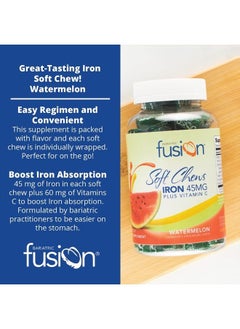Bariatric Fusion Iron Soft Chew with Vitamin C | Watermelon Flavored | Iron Supplement Chewy Vitamin for Bariatric Patients Including Gastric Bypass and Sleeve Gastrectomy | 60 Count | 2 Month Supply  - Image 3