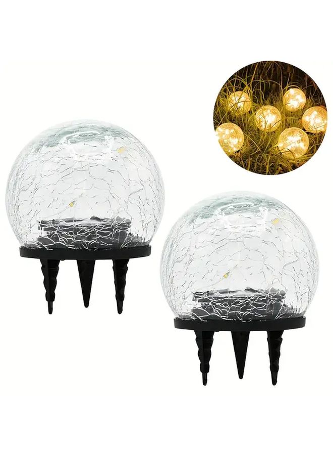 Solar Garden LED Glass Ball Lights 2Pcs Warm Light Cracked Glass Projection Decor - Image 1