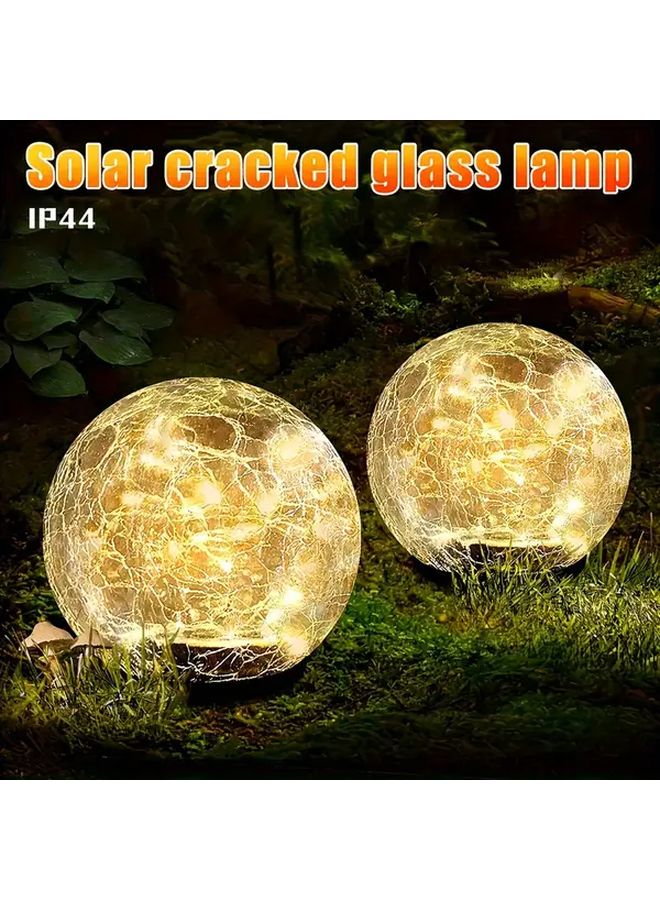 Solar Garden LED Glass Ball Lights 2Pcs Warm Light Cracked Glass Projection Decor - Image 2