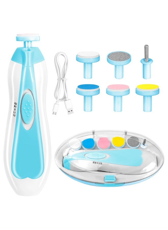 مقلم أظافر كهربائي للأطفال، مجموعة مانيكير 6 في 1 قابلة لإعادة الشحن لمقصات أظافر الرضع للصغار أو البالغين (أزرق) - Image 1