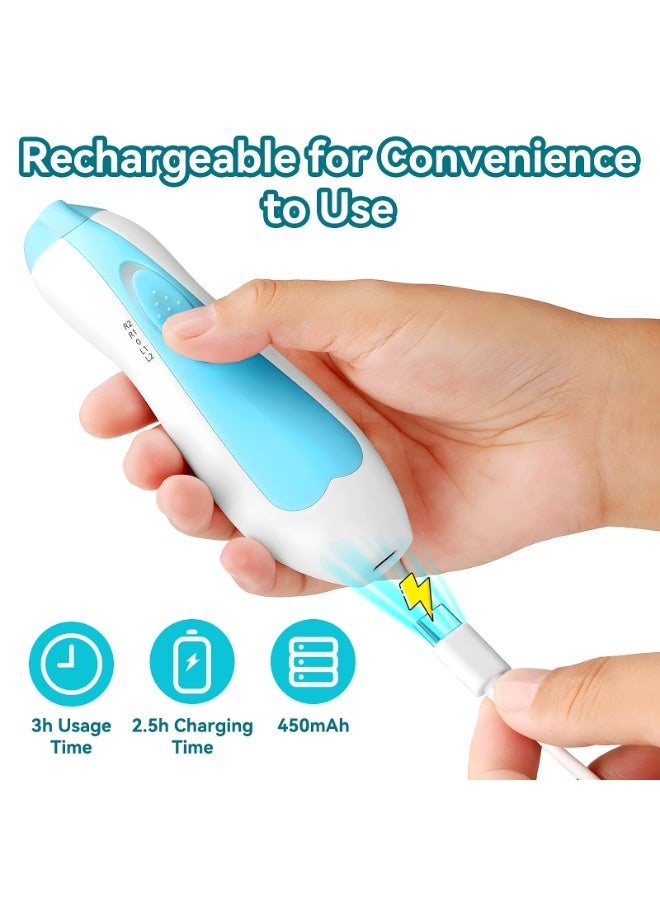 مقلم أظافر كهربائي للأطفال، مجموعة مانيكير 6 في 1 قابلة لإعادة الشحن لمقصات أظافر الرضع للصغار أو البالغين (أزرق) - Image 2