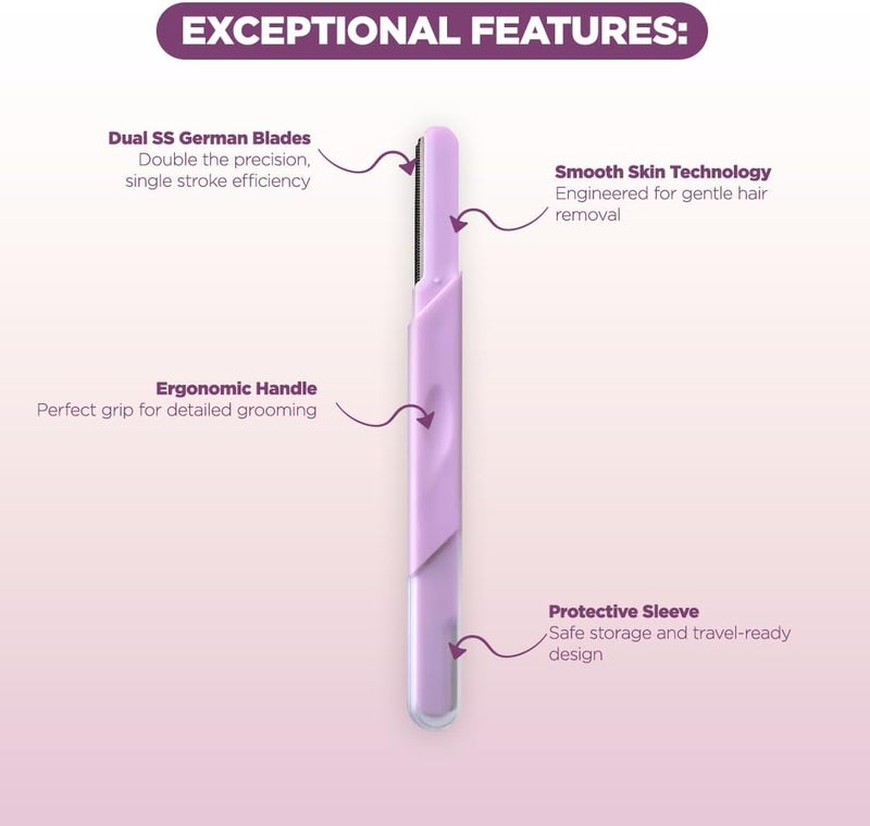 Floren Face & Eyebrow Dual facial razor for women | Dual Blade Razor | 3N | Smooth Skin | German Blades | Easy Precision Shave - Image 3