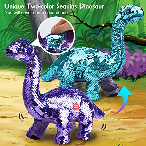Koonie Dinosaur Toys for Girls 2 Year Old Girl Toys Purple Dinosaur Remote Control Reversible Sequins Dinosaur Toy Can Repeat Walk Roar Sing Christmas Birthday Gifts for 27 Years Old Kids Toddler - Image 5