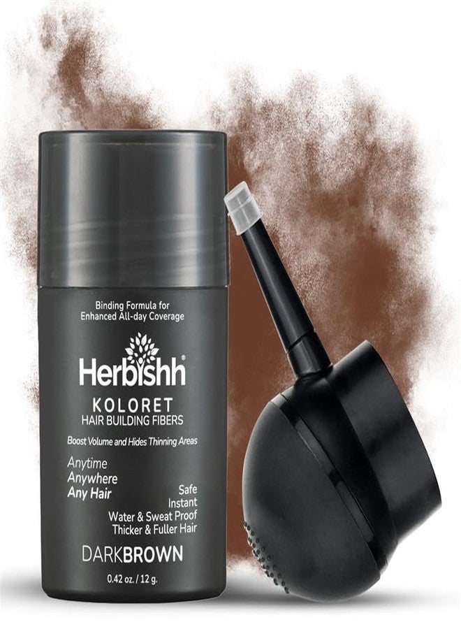 Herbishh Koloret Hair Building Fibers – Dark Brown Powder for Men & Women, Instant Bald Spot Cover-Up & Scalp Concealer – Sweat-Proof & Water-Resistant Fibers for Thinning Hair, 12g - Image 1