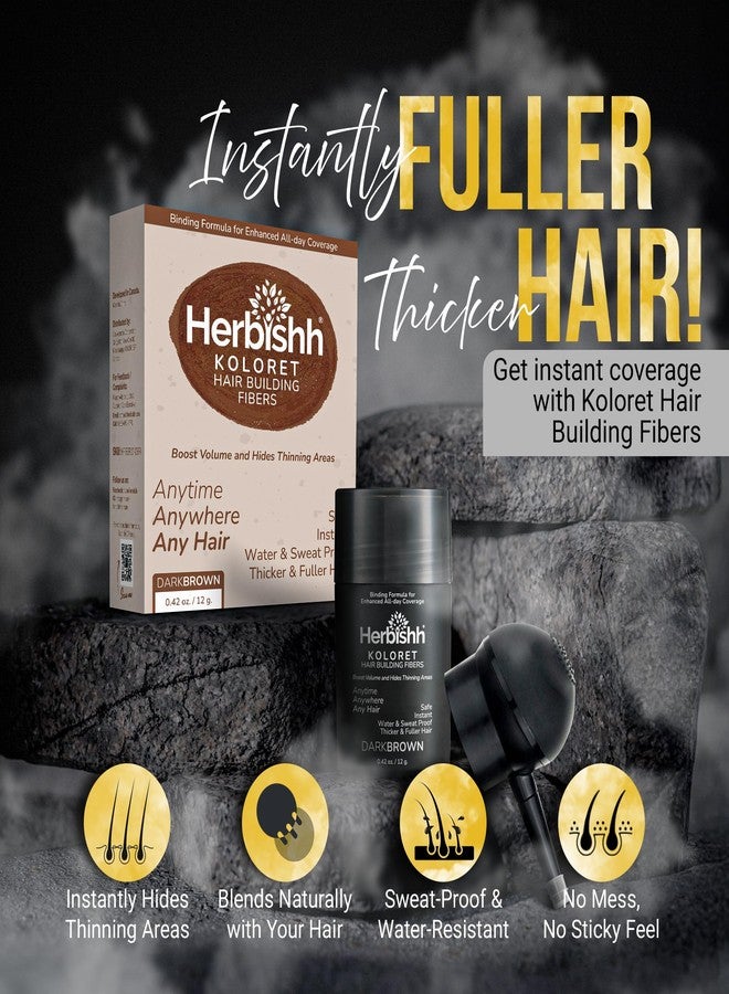 Herbishh Koloret Hair Building Fibers – Dark Brown Powder for Men & Women, Instant Bald Spot Cover-Up & Scalp Concealer – Sweat-Proof & Water-Resistant Fibers for Thinning Hair, 12g - Image 2