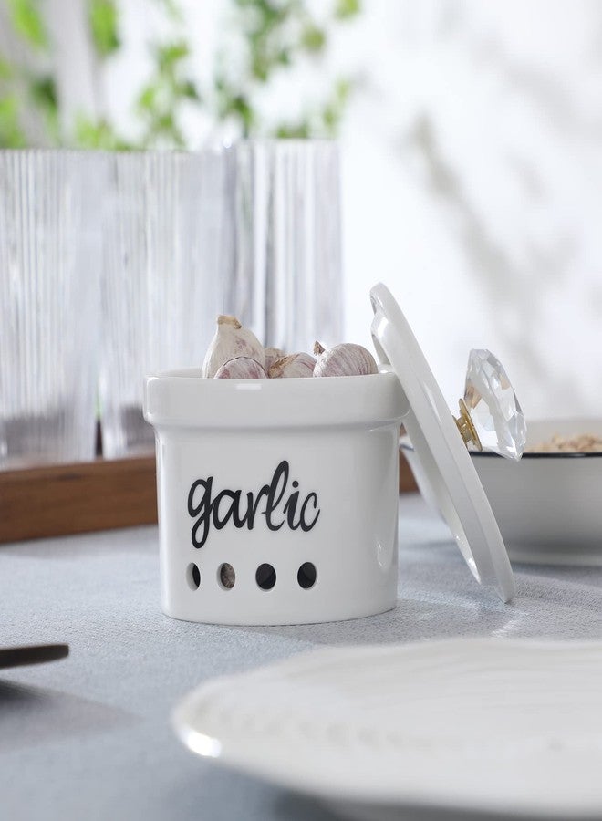 هاو توب حافظة ثوم من هاوتوب بغطاء كريستالي، سعة 12.5 أونصة، مصنوعة من السيراميك لحفظ الثوم، مناسبة لسطح المطبخ، ديكور مطبخ ريفي (ذهبي) - Image 2