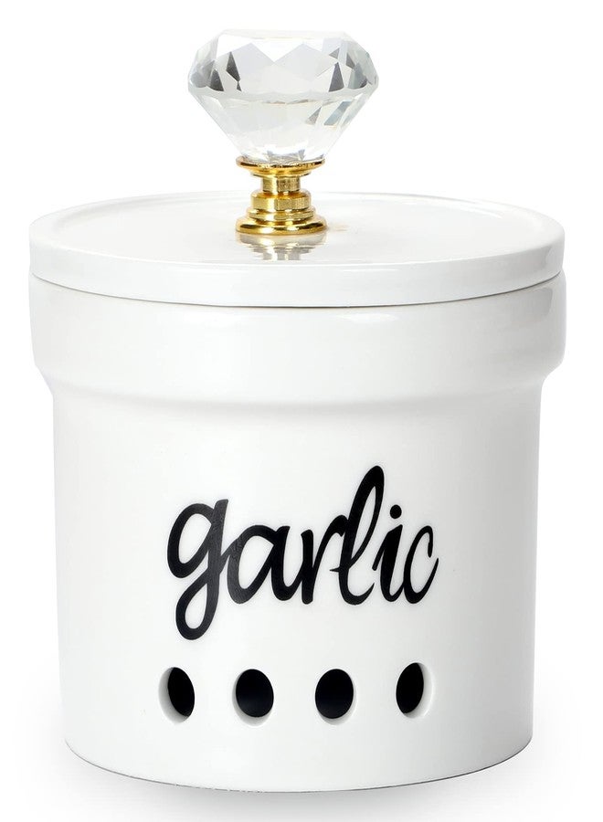 هاو توب حافظة ثوم من هاوتوب بغطاء كريستالي، سعة 12.5 أونصة، مصنوعة من السيراميك لحفظ الثوم، مناسبة لسطح المطبخ، ديكور مطبخ ريفي (ذهبي) - Image 1