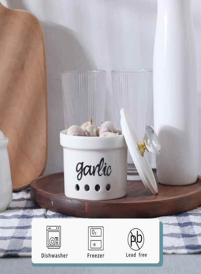 هاو توب حافظة ثوم من هاوتوب بغطاء كريستالي، سعة 12.5 أونصة، مصنوعة من السيراميك لحفظ الثوم، مناسبة لسطح المطبخ، ديكور مطبخ ريفي (ذهبي) - Image 4