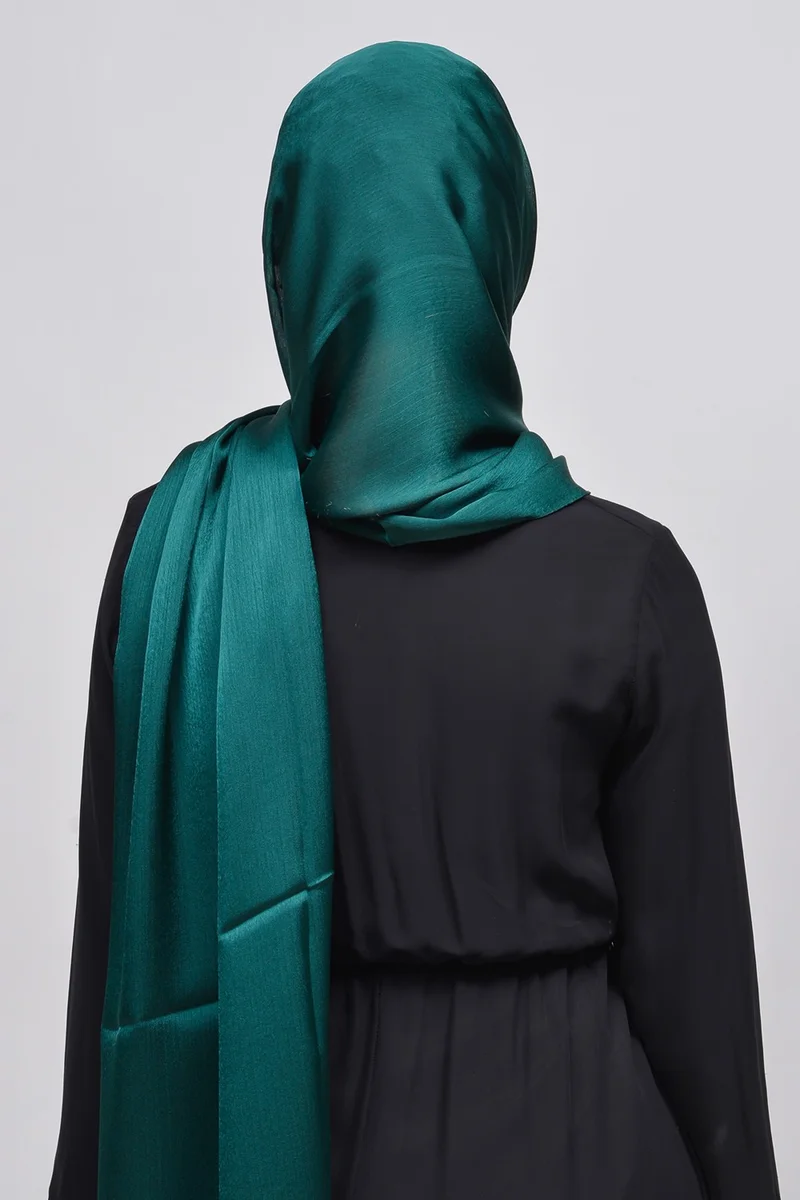 Altobeh Janjan Shiny Satin Textured Hijab Evening Dress Chiffon Shawl-Green
