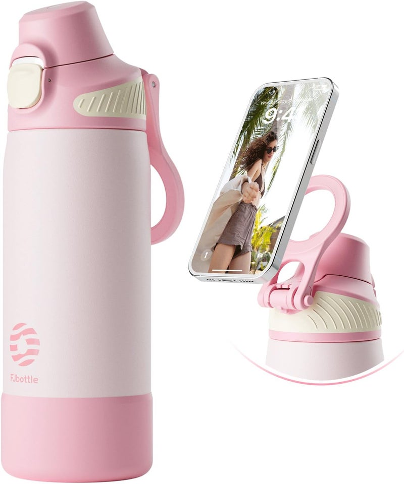 Fjbottle Stainless Steel Drinking Bottle with Magnetic Grip as Phone Holder - 1-Click Opening Sports Water Bottle 1000/700/600 ml – BPA-Free/Leak-Proof Bottle for Fitness, Yoga - Image 1