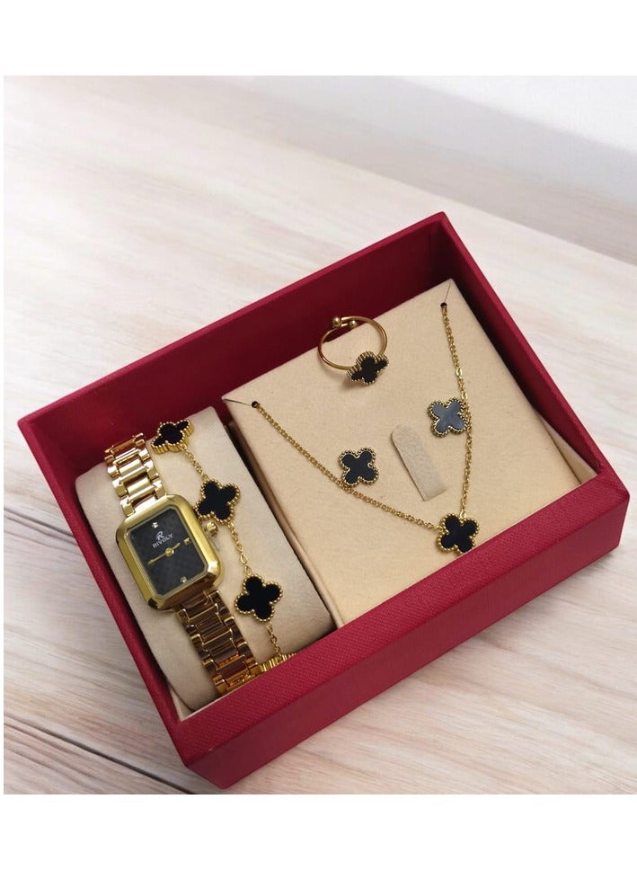 ريفولي طقم نسائي أنيق من الفولاذ المقاوم للصدأ يتكون من ساعة مقاومة للماء مع مجموعة من الأساور والخواتم والقلائد والأقراط - Image 3