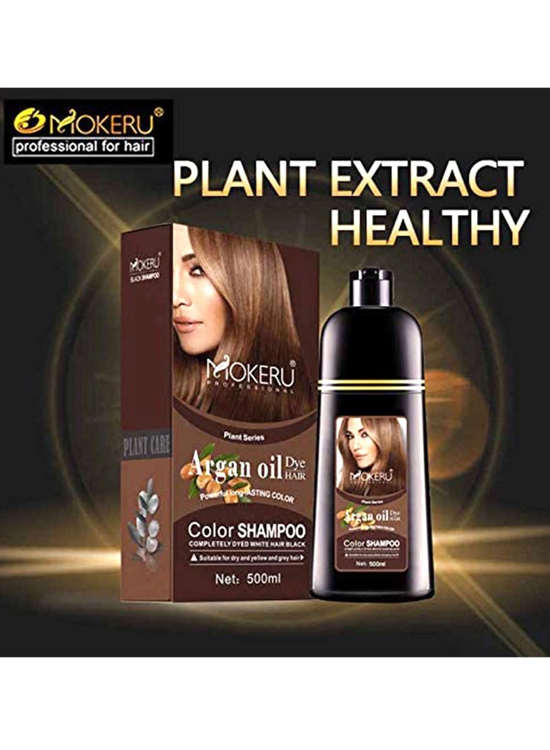 MOKERU Argan Oil Dye Hair Color Shampoo Dark Brown 500ml - Image 1