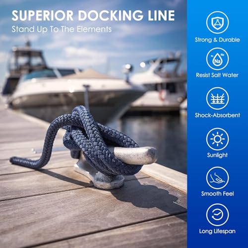 Amarine Made 5/8” X 20’ Dock Lines, 4pcs Boat Dock Lines,15” Eyelet Double-Braided Boat Lines with Loop Docking 1540lbs Working Load, Nylon Dock Ropes with 7700lbs Strength for Boat, Black - Image 5