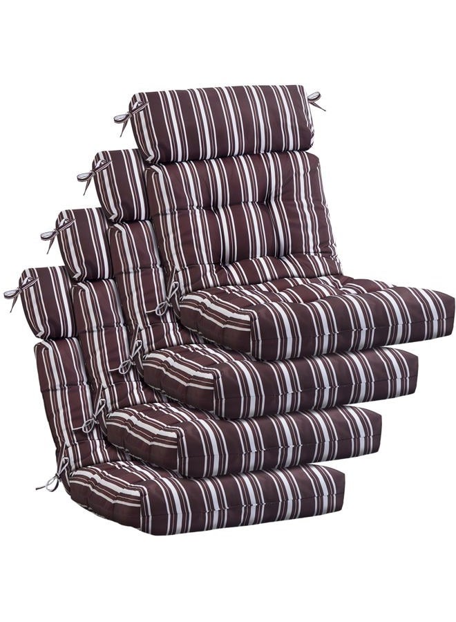 Barydat 4 قطع وسائد كرسي عالية الظهر مبطنة للداخل والخارج مع روابط لأرائك هزازة من أوراق النخيل والنباتات الاستوائية (خطوط بنية) - Image 1