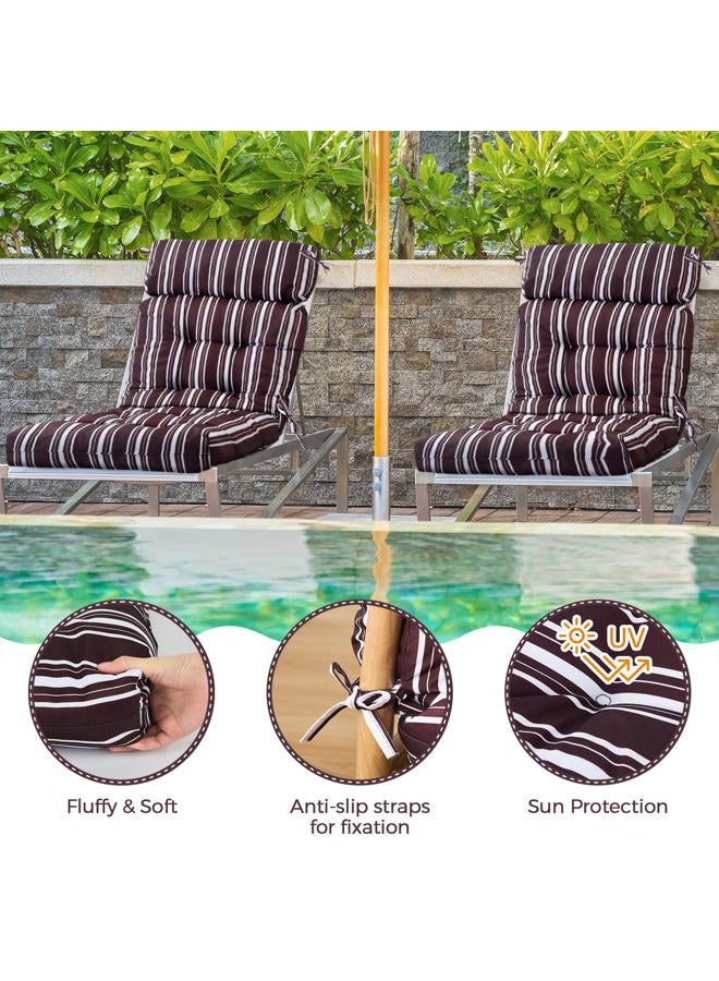 Barydat 4 قطع وسائد كرسي عالية الظهر مبطنة للداخل والخارج مع روابط لأرائك هزازة من أوراق النخيل والنباتات الاستوائية (خطوط بنية) - Image 3