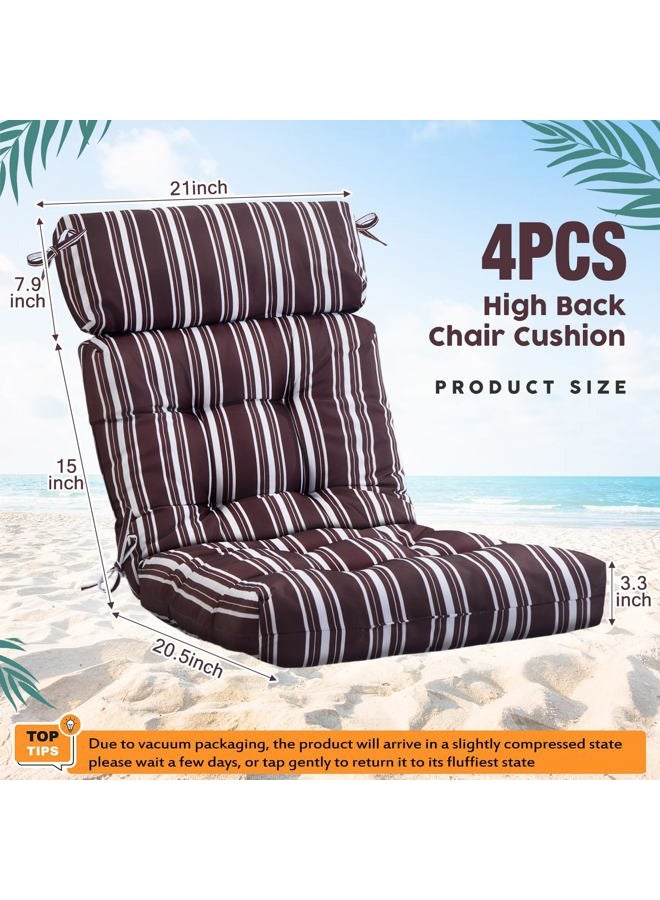 Barydat 4 قطع وسائد كرسي عالية الظهر مبطنة للداخل والخارج مع روابط لأرائك هزازة من أوراق النخيل والنباتات الاستوائية (خطوط بنية) - Image 2