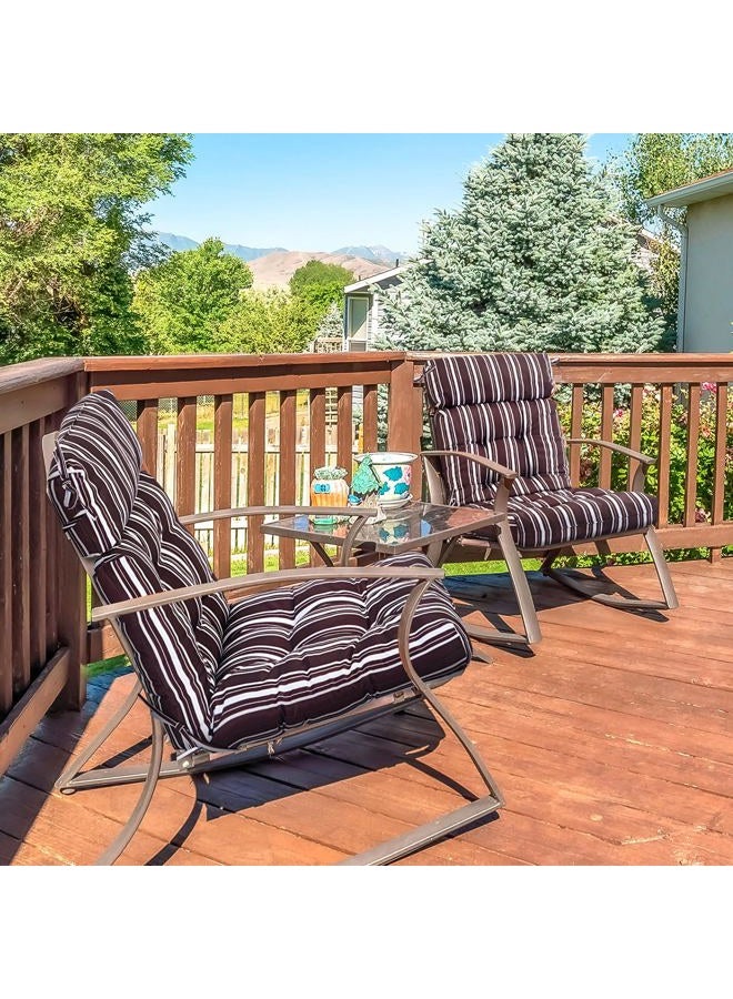 Barydat 4 قطع وسائد كرسي عالية الظهر مبطنة للداخل والخارج مع روابط لأرائك هزازة من أوراق النخيل والنباتات الاستوائية (خطوط بنية) - Image 4